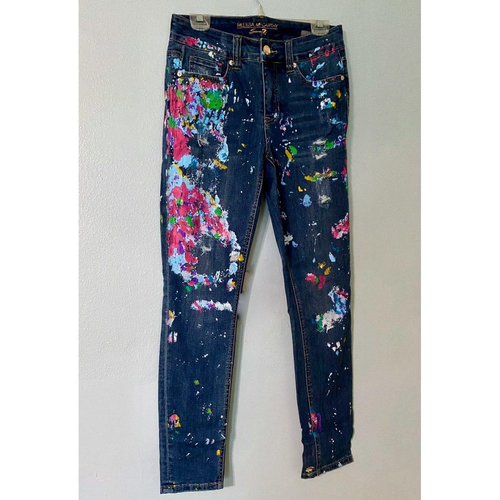 Melissa McCarthy 7 Paint Splash High Rise Jeans - Picture 3 of 6